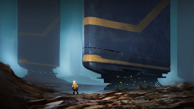 Cave ship yellow light mountain free wallpaper for desktop - medium preview image