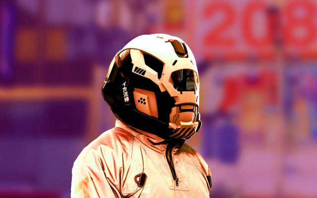 Cyberpunk helmet jacket signs numbers free wallpaper for desktop - medium preview image