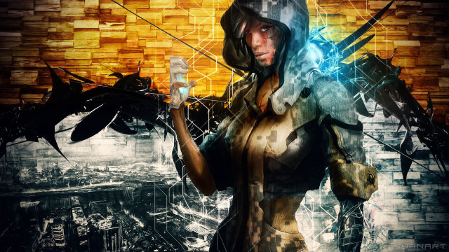 Woman dragon cyberpunk dystopian urban free wallpaper for desktop - medium preview image