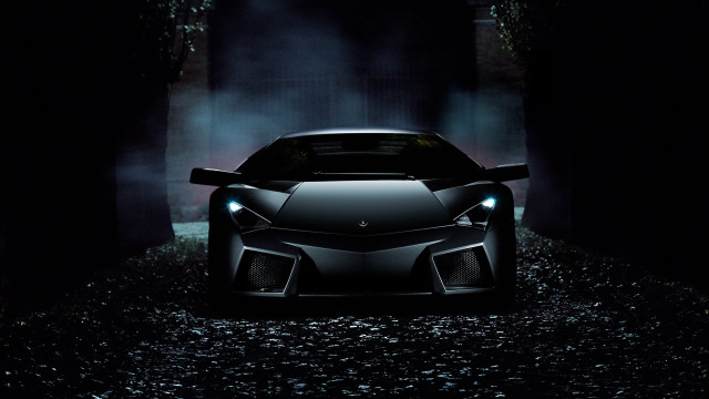 Black car fog glowing headlights free wallpaper for desktop - medium preview image
