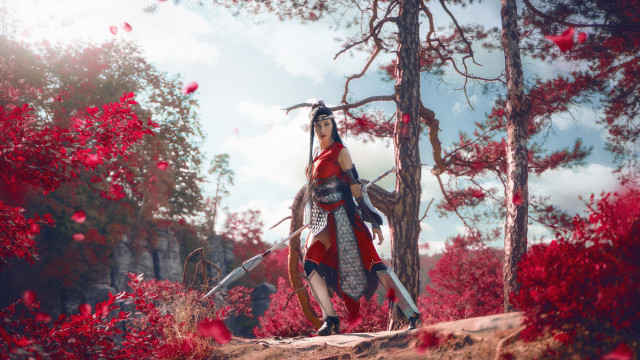 Woman red black forest cosplay free wallpaper for desktop - medium preview image