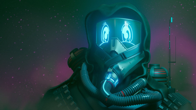 Gasmask radio man space cyberpunk free wallpaper for desktop - medium preview image