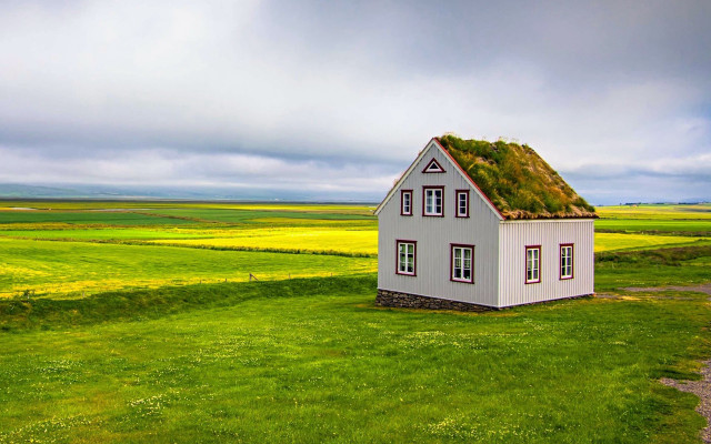 Small house grass roof field free wallpaper for desktop - medium preview image