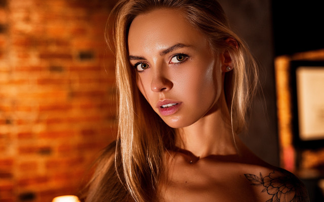 Woman tattoo brick wall candle free wallpaper for desktop - medium preview image