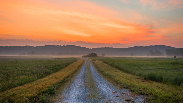 Dirt road sunset field hill free wallpaper for desktop - medium preview image