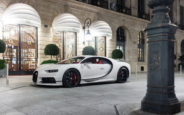 White bugatti night building clock free wallpaper for desktop - medium preview image