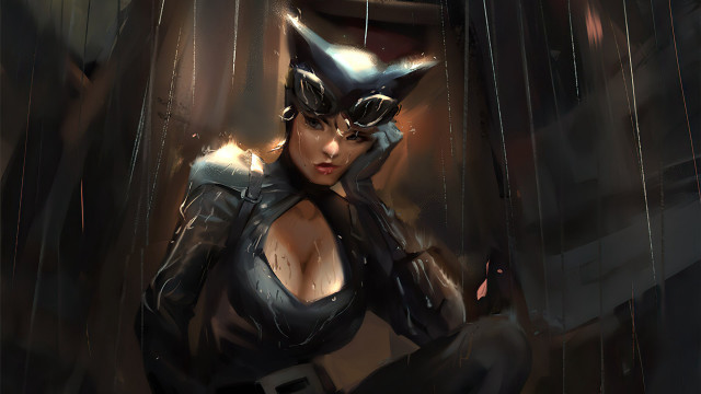 Catwoman goggles gun rain dark free wallpaper for desktop - medium preview image