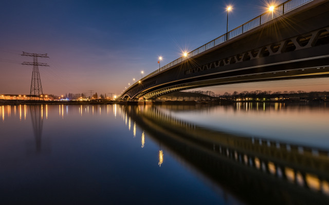 Bridge water night lights bokeh free wallpaper for desktop - medium preview image
