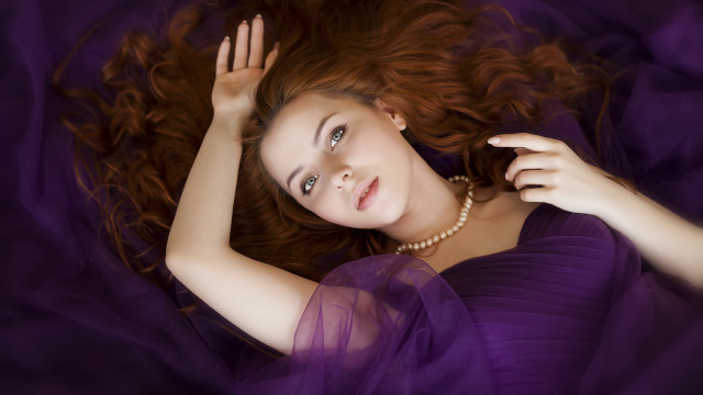Woman laying purple dress pearl free wallpaper for desktop - medium preview image