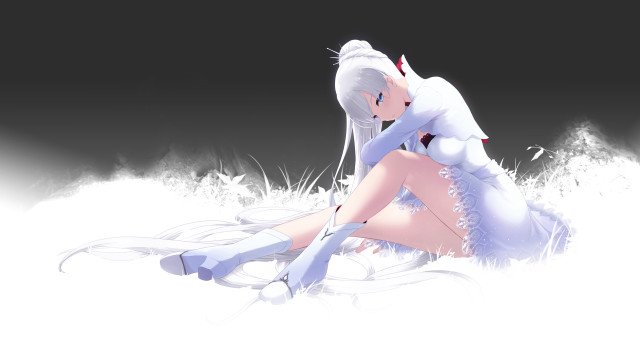 White dress woman sitting minimalism free wallpaper for desktop - medium preview image