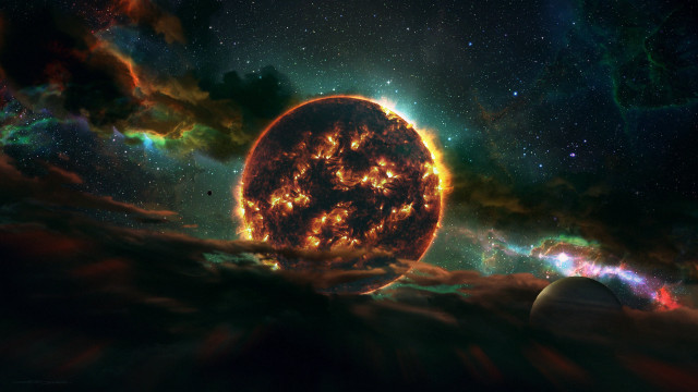 Large sun stars clouds space free wallpaper for desktop - medium preview image