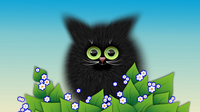 Black cat green eyes flower #2 free wallpaper for desktop - medium preview image