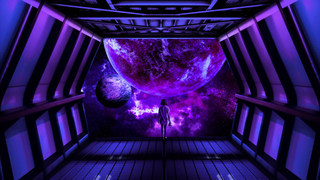 Space station person purple light free wallpaper for desktop - medium preview image