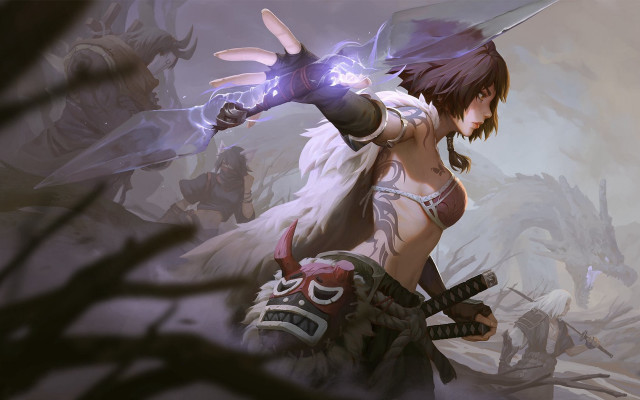 Woman sword demon fantasy armor #2 free wallpaper for desktop - medium preview image