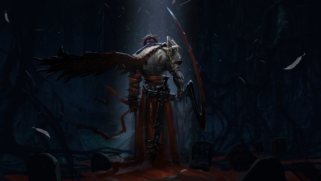 Dark forest man sword bird free wallpaper for desktop - medium preview image