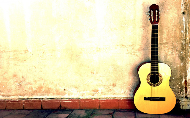 Guitar brick floor cement wall free wallpaper for desktop - medium preview image