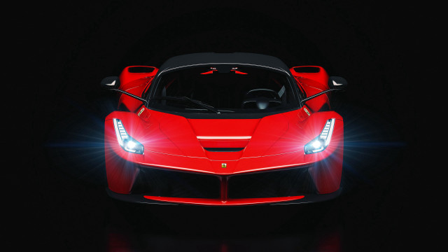 Red sports car headlights dark free wallpaper for desktop - medium preview image