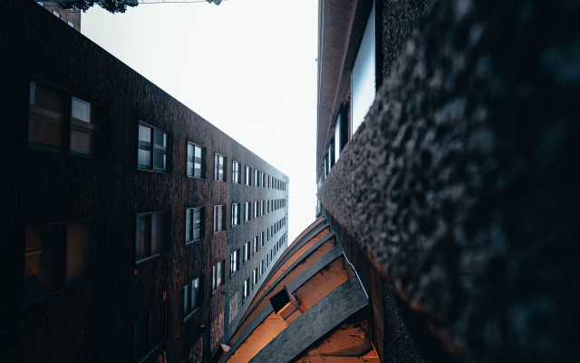 Brutalism building lowangle sky matte free wallpaper for desktop - medium preview image