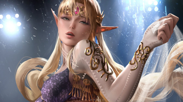 Woman elf blonde veil umbrella free wallpaper for desktop - medium preview image