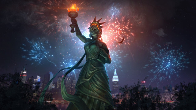 Liberty candle fireworks cityscape night free wallpaper for desktop - medium preview image
