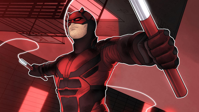 Red costumed man sword room free wallpaper for desktop - medium preview image