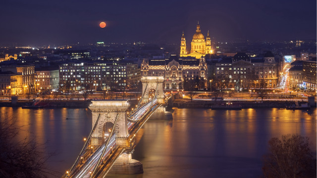Bridge river night city moon free wallpaper for desktop - medium preview image