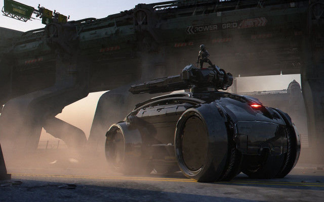 Futuristic vehicle foggy city robot free wallpaper for desktop - medium preview image