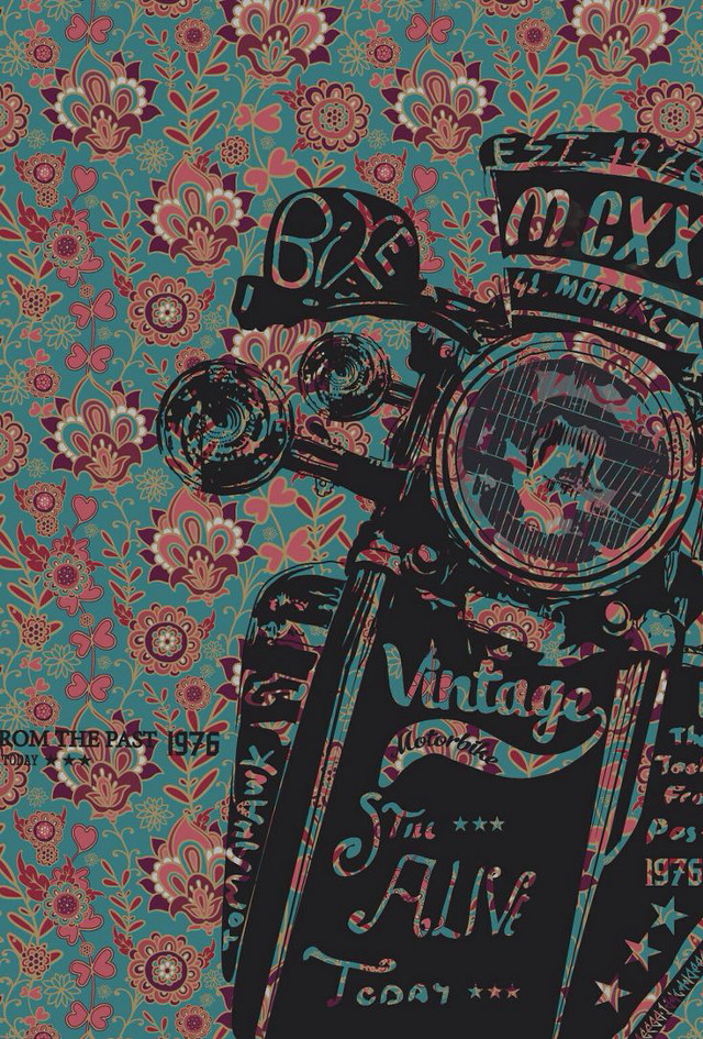 Motorcycle floral background vintage advertisement free wallpaper for mobile - medium preview image