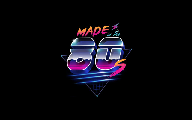Neon 80s logo synthwave typographic free wallpaper for desktop - medium preview image