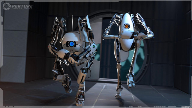 Robots walking hallway wheels couple free wallpaper for desktop - medium preview image