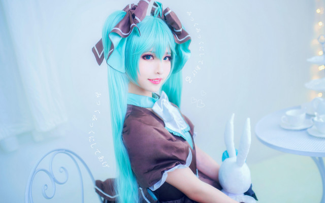 Blue hair bunny ears cosplay free wallpaper for desktop - medium preview image