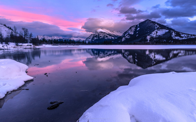 Mountain reflection sunset lake pink #2 free wallpaper for desktop - medium preview image