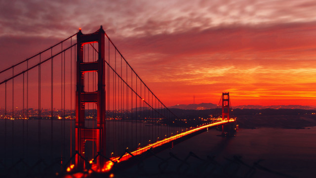 Golden gate bridge sunset orange free wallpaper for desktop - medium preview image
