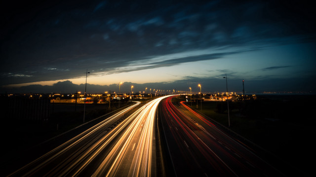 Highway night cityscape motionblur bridge free wallpaper for desktop - medium preview image