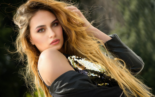 Woman long hair black jacket #5 free wallpaper for desktop - medium preview image