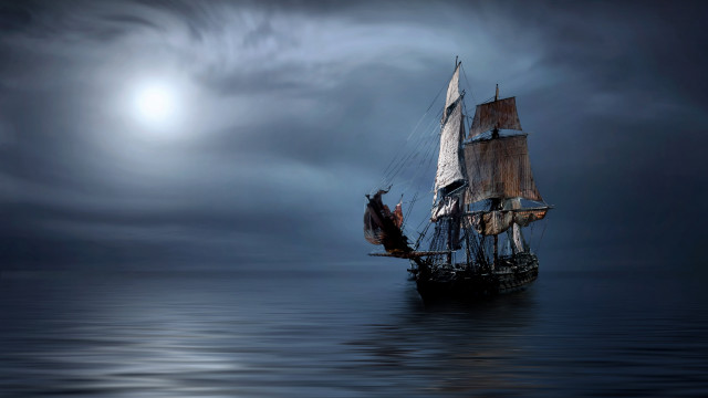 Ship moonlight cloudy sky ocean free wallpaper for desktop - medium preview image