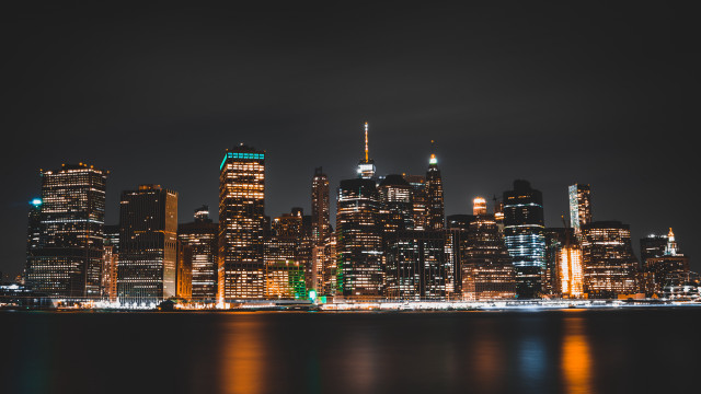 City skyline night lights river free wallpaper for desktop - medium preview image