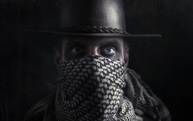 Man hat scarf portrait neopunk free wallpaper for desktop - medium preview image