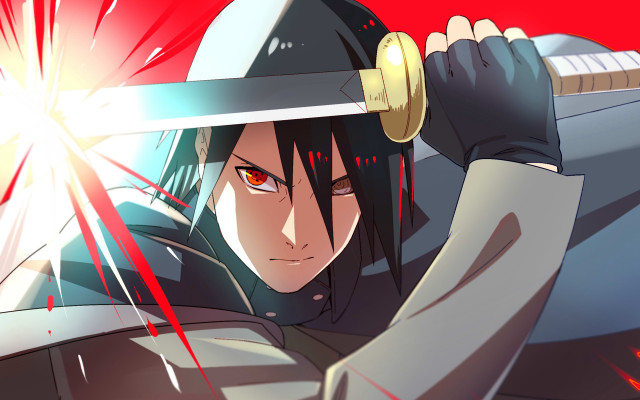 Man sword red background anime free wallpaper for desktop - medium preview image