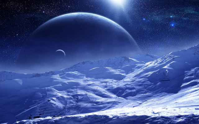 Planet moon star mountain sky free wallpaper for desktop - medium preview image