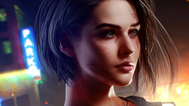 Woman gun city night neon free wallpaper for desktop - medium preview image