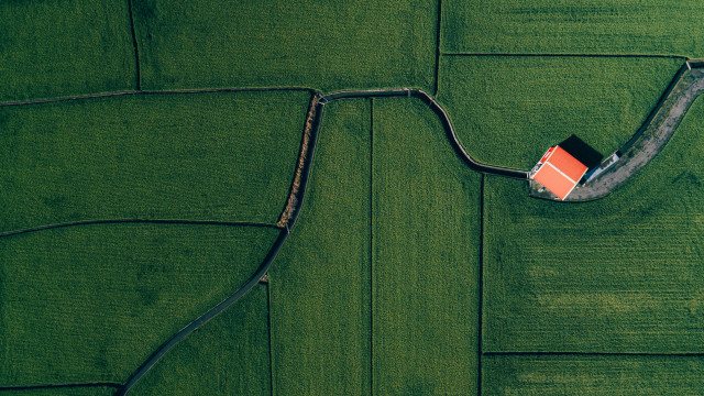 Small house green field red free wallpaper for desktop - medium preview image