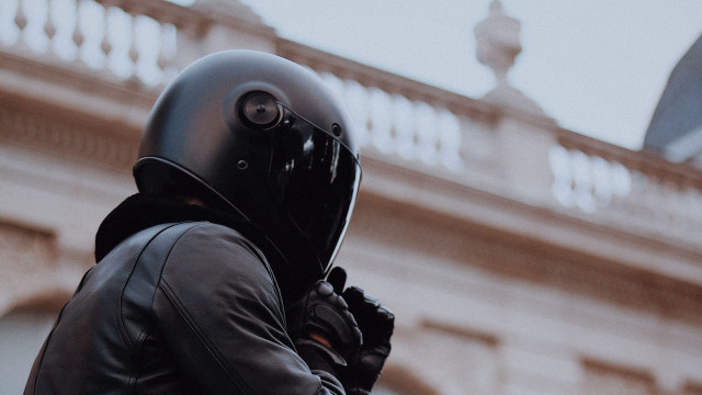 Man cyberpunk helmet jacket building free wallpaper for desktop - medium preview image