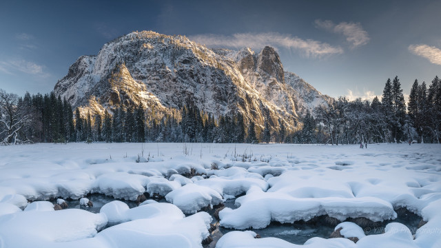 Snowy mountain range stream snow free wallpaper for desktop - medium preview image
