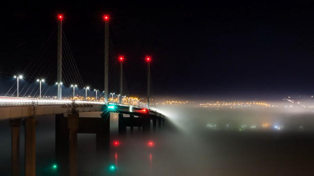 Bridge lights fog water night free wallpaper for desktop - medium preview image