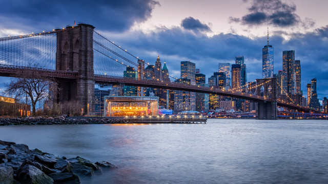 City skyline bridge lights water free wallpaper for desktop - medium preview image