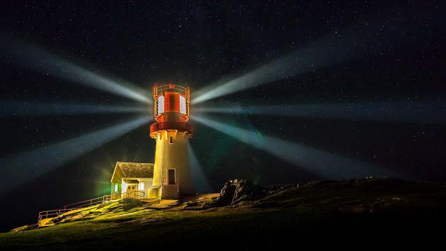 Lighthouse night stars light beam free wallpaper for desktop - medium preview image
