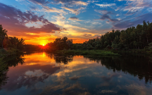 Sunset river trees grass clouds #3 free wallpaper for desktop - medium preview image