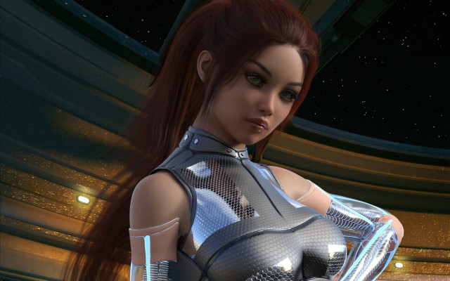 Futuristic woman light saber starry free wallpaper for desktop - medium preview image