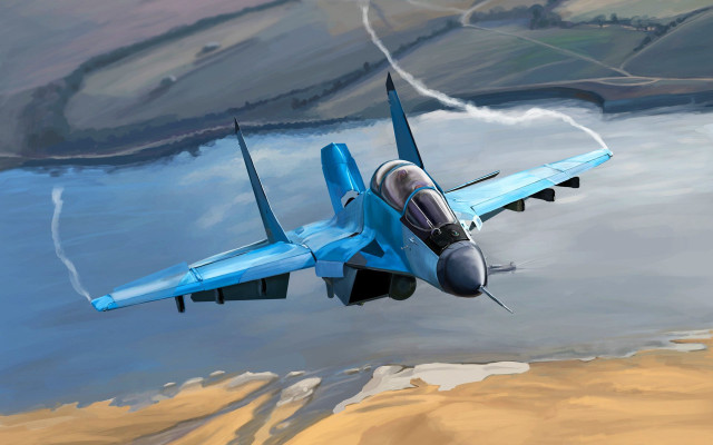Blue fighter jet desert mountains free wallpaper for desktop - medium preview image
